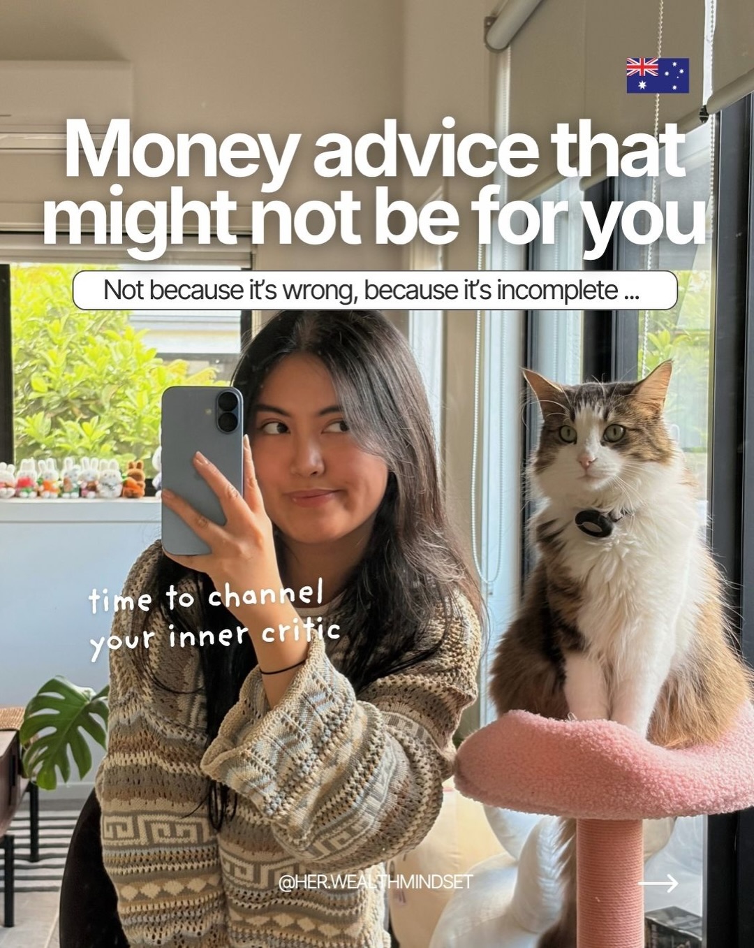 Alyssa Jane with her cat on the cover of Money advice that might not be for you.